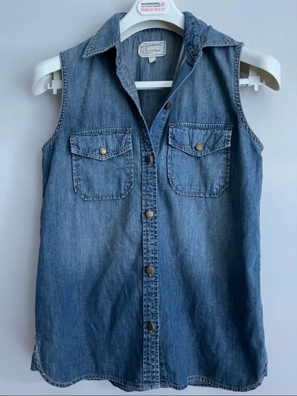 Current/Elliott Sleeveless Denim Button-Front Shirt - Medium Blue size 0